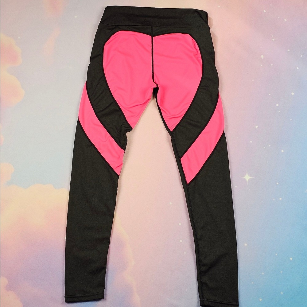 FGF Heart Back Leggings Women S/M Black Pink Excellent Colorblock Activewear - Picture 2 of 4